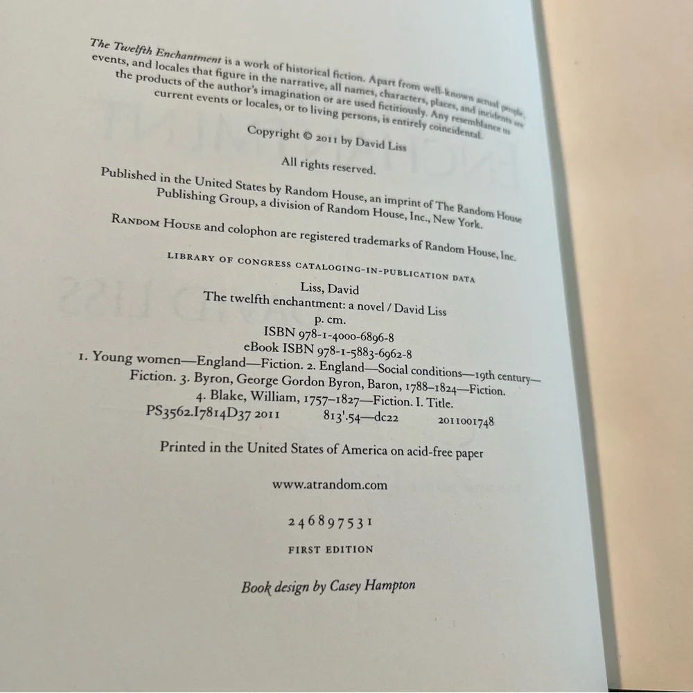 SIGNED The Twelfth Enchantment David Liss HC 1st Ed‎ Historical Fiction Magic